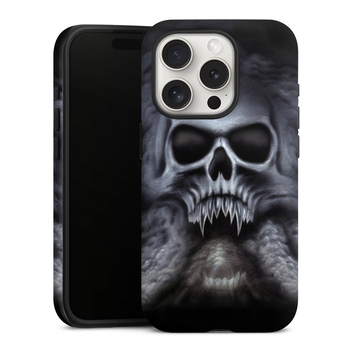 iPhone 15 Pro Handy Panzer Handyhülle robuste Outdoor Hülle Schutzhülle matt Totenkopf Skull Tough Case