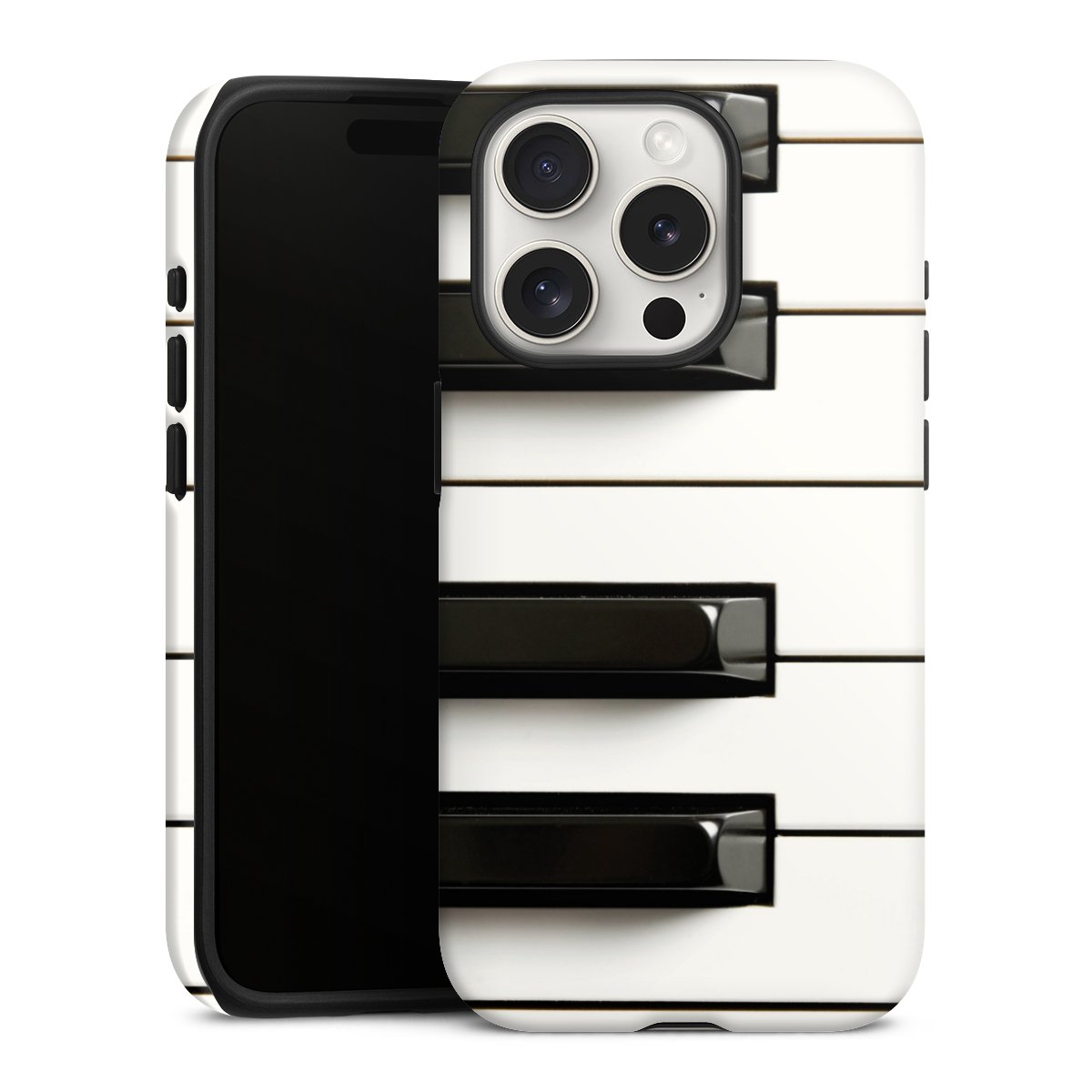 iPhone 15 Pro Handy Panzer Handyhülle robuste Outdoor Hülle Schutzhülle matt Klavier Piano Music Tough Case