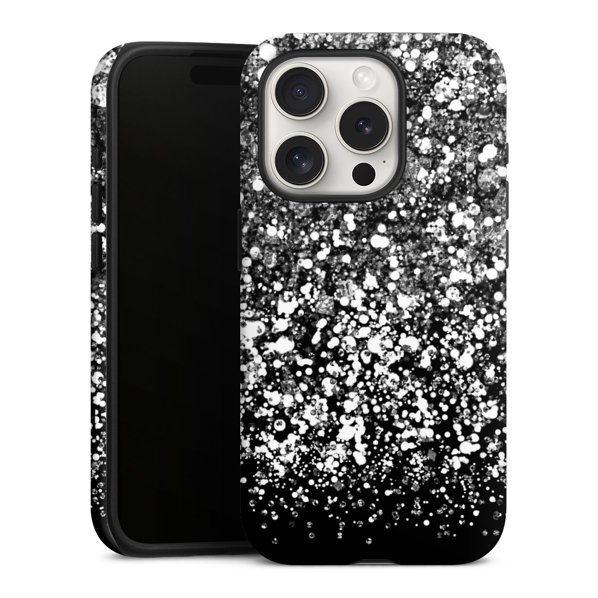 iPhone 15 Pro Handy Panzer Handyhülle robuste Outdoor Hülle Schutzhülle matt Glitzer Snowflake Muster Tough Case