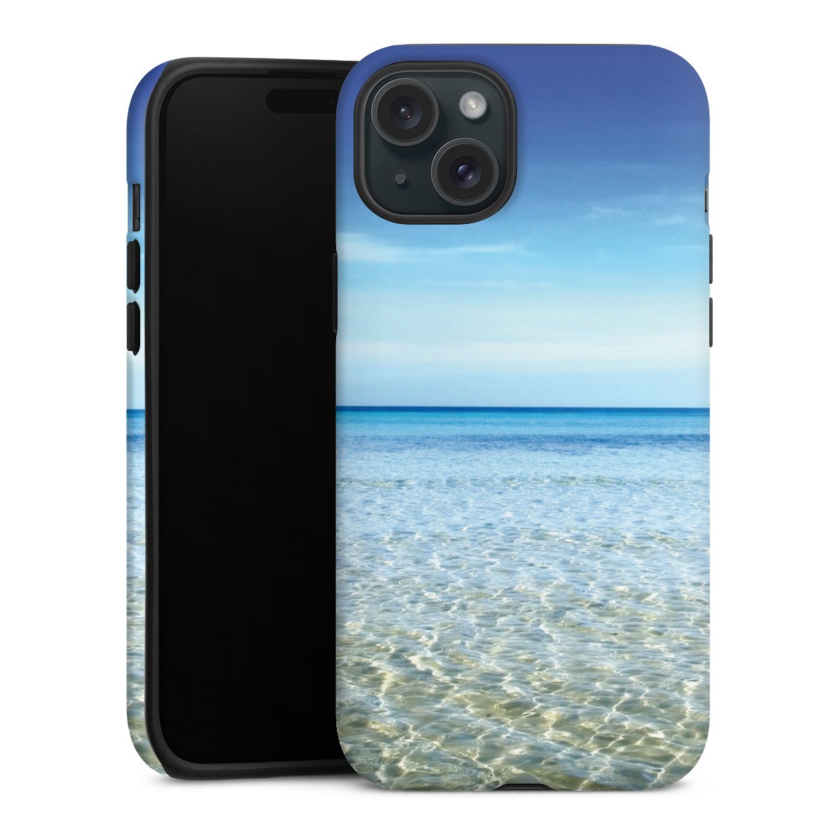 iPhone 15 Plus Handy Panzer Handyhülle robuste Outdoor Hülle Schutzhülle matt Urlaub Sky Ocean Tough Case