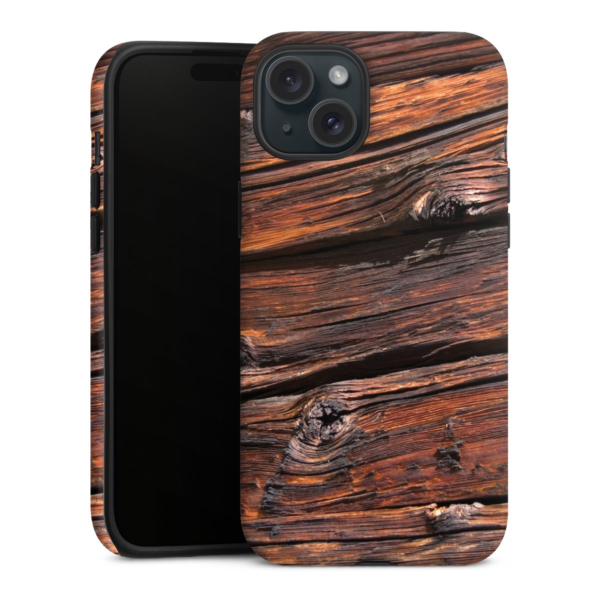 iPhone 15 Plus Handy Panzer Handyhülle robuste Outdoor Hülle Schutzhülle matt Beams Wooden Look Wood Tough Case