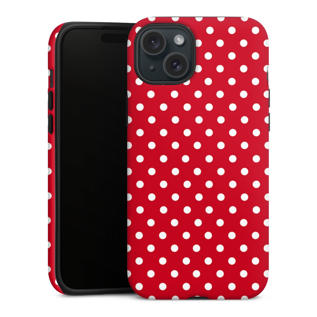 iPhone 15 Plus Handy Panzer Handyhülle robuste Outdoor Hülle Schutzhülle matt Points Polka Dots Retro Tough Case