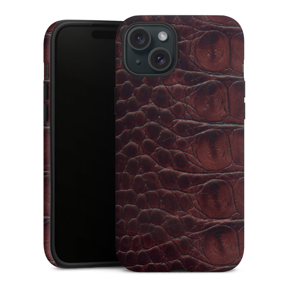 iPhone 15 Plus Handy Panzer Handyhülle robuste Outdoor Hülle Schutzhülle matt Crocodile Animal Print Leather Tough Case