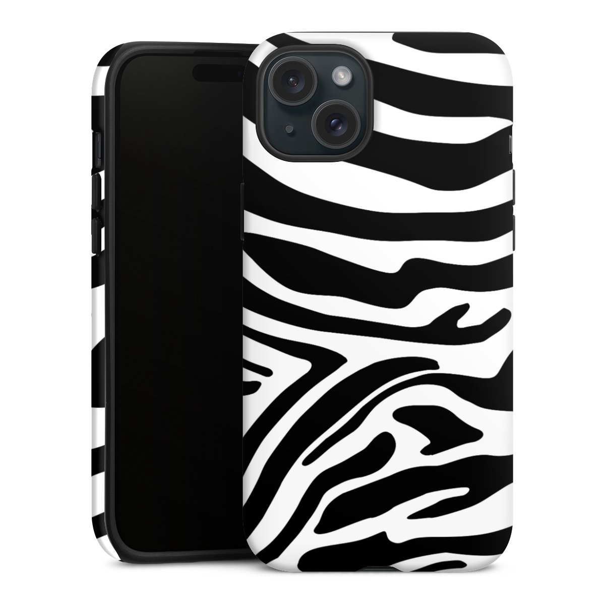 iPhone 15 Plus Handy Panzer Handyhülle robuste Outdoor Hülle Schutzhülle matt Zebra Animal Look Animal Print Tough Case