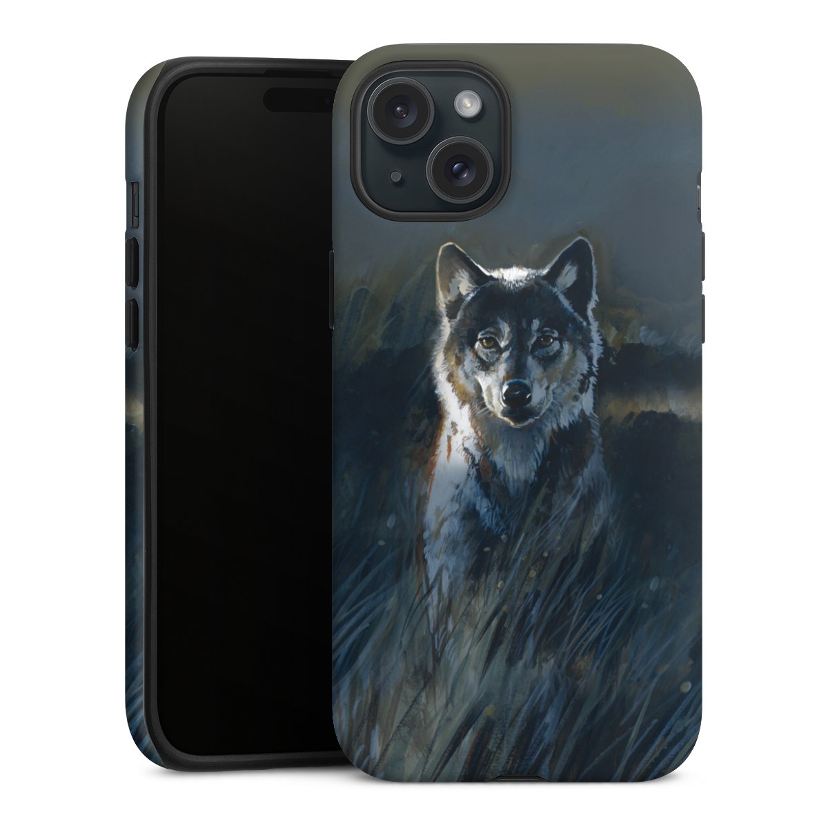 iPhone 15 Plus Handy Panzer Handyhülle robuste Outdoor Hülle Schutzhülle matt Nature Wolf Painting Tough Case