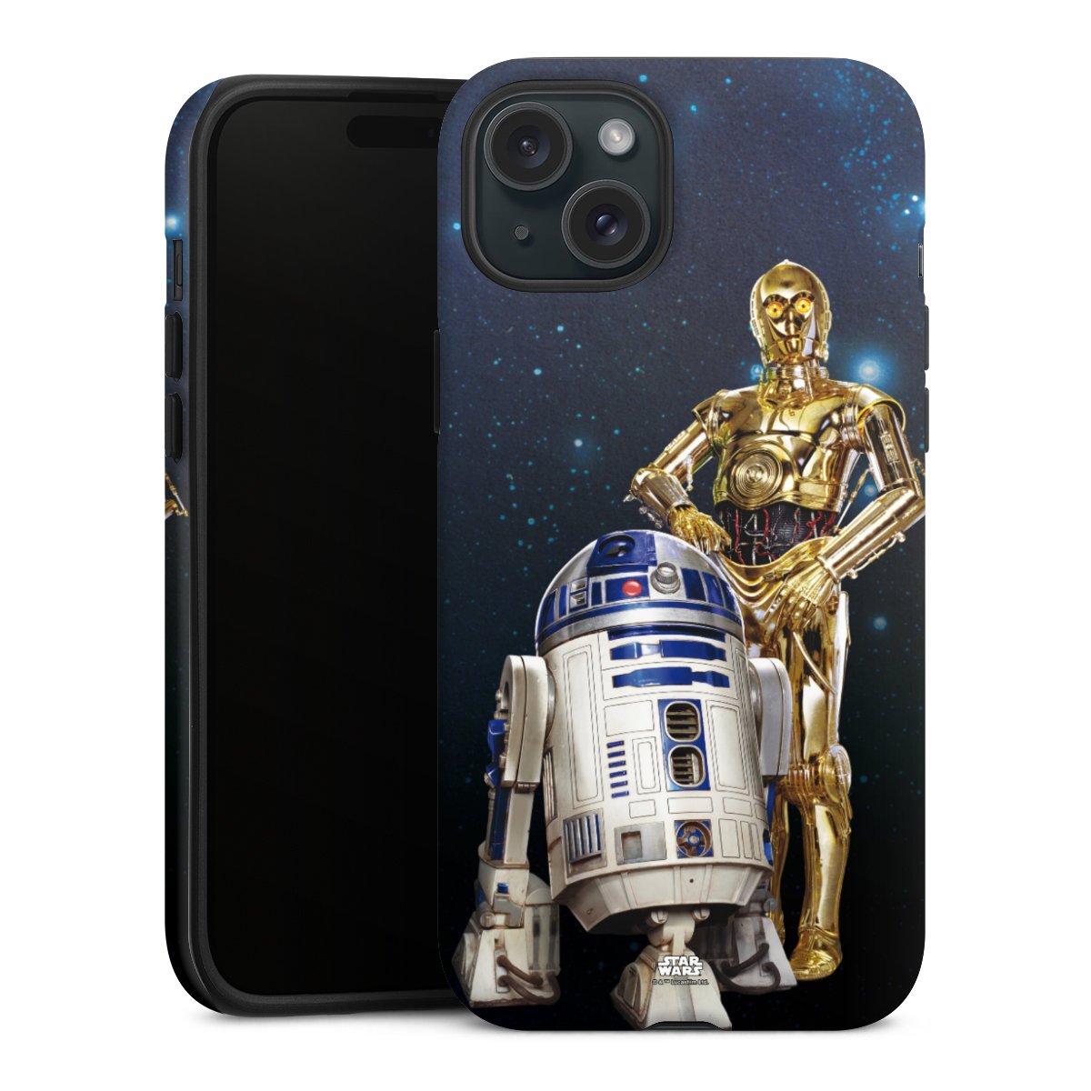 iPhone 15 Plus Handy Panzer Handyhülle robuste Outdoor Hülle Schutzhülle matt Weltall Star Wars R2d2 Tough Case