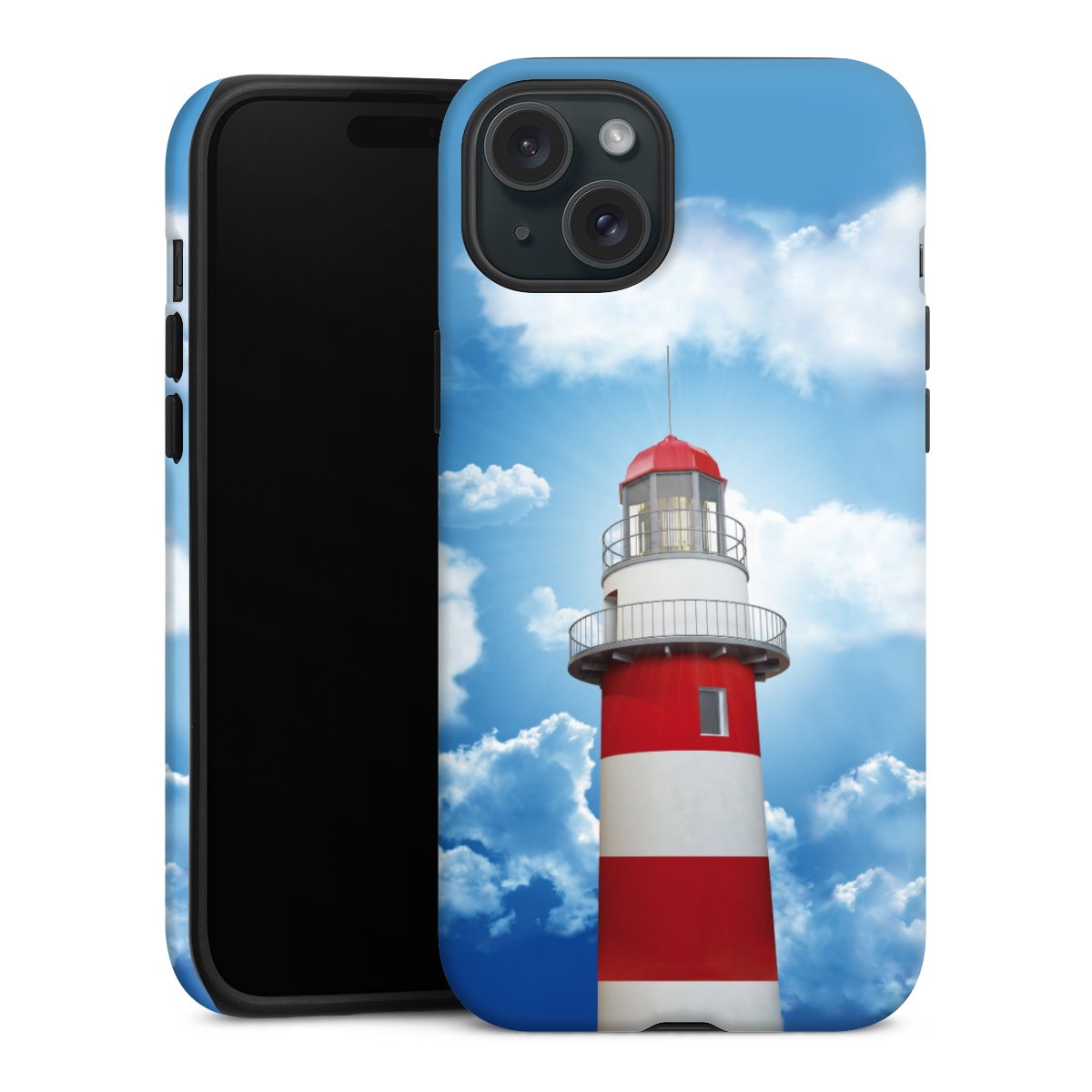 iPhone 15 Plus Handy Panzer Handyhülle robuste Outdoor Hülle Schutzhülle matt Lighthouse Sky Cloud Tough Case