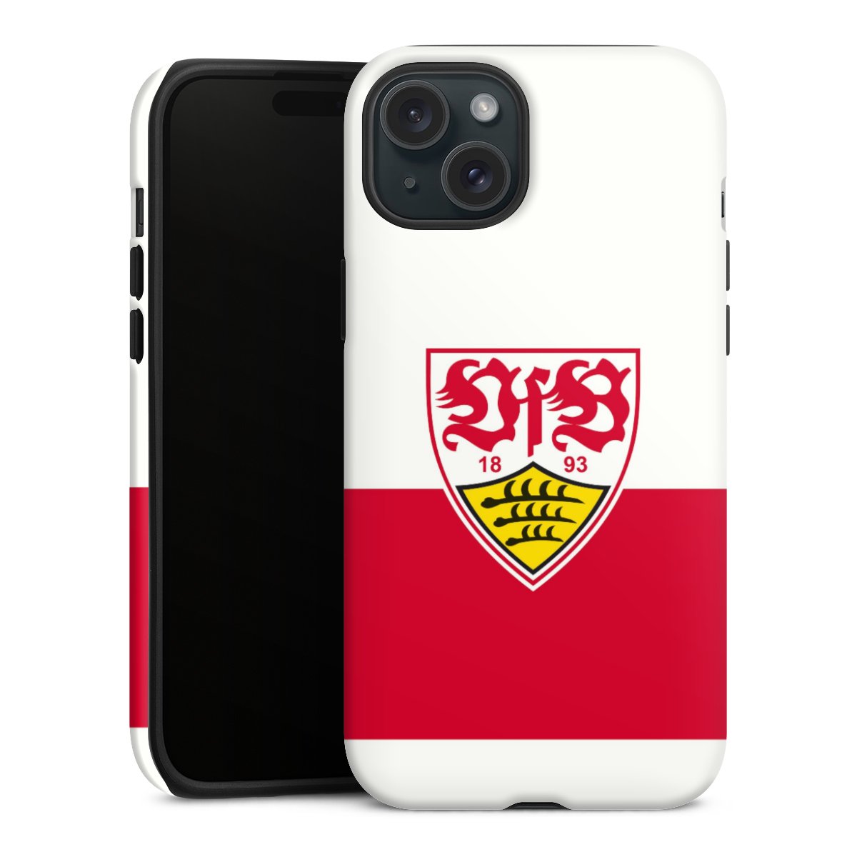 iPhone 15 Plus Handy Panzer Handyhülle robuste Outdoor Hülle Schutzhülle matt Official Licensed Product Logo Vfb Stuttgart Tough Case