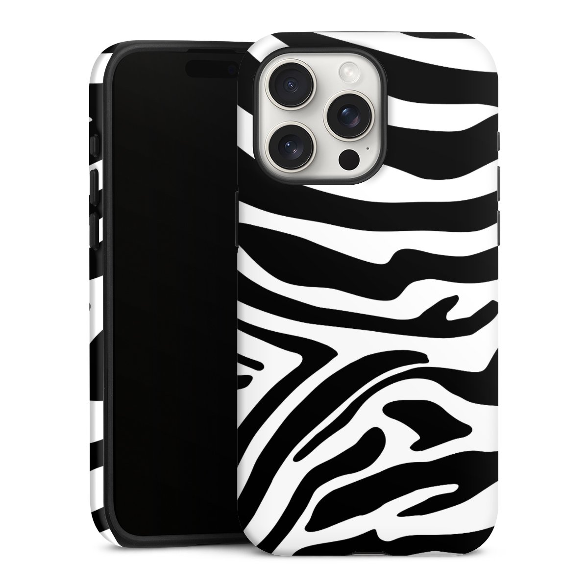 iPhone 15 Pro Max Handy Panzer Handyhülle robuste Outdoor Hülle Schutzhülle matt Zebra Animal Look Animal Print Tough Case