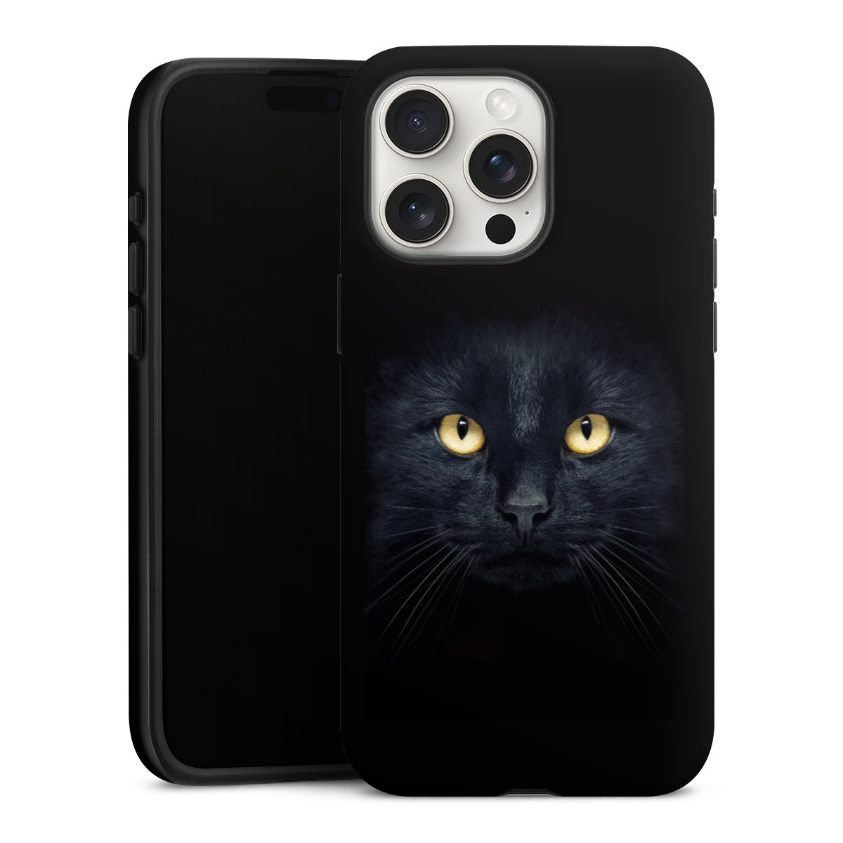 iPhone 15 Pro Max Handy Panzer Handyhülle robuste Outdoor Hülle Schutzhülle matt Eye Cat Black Tough Case