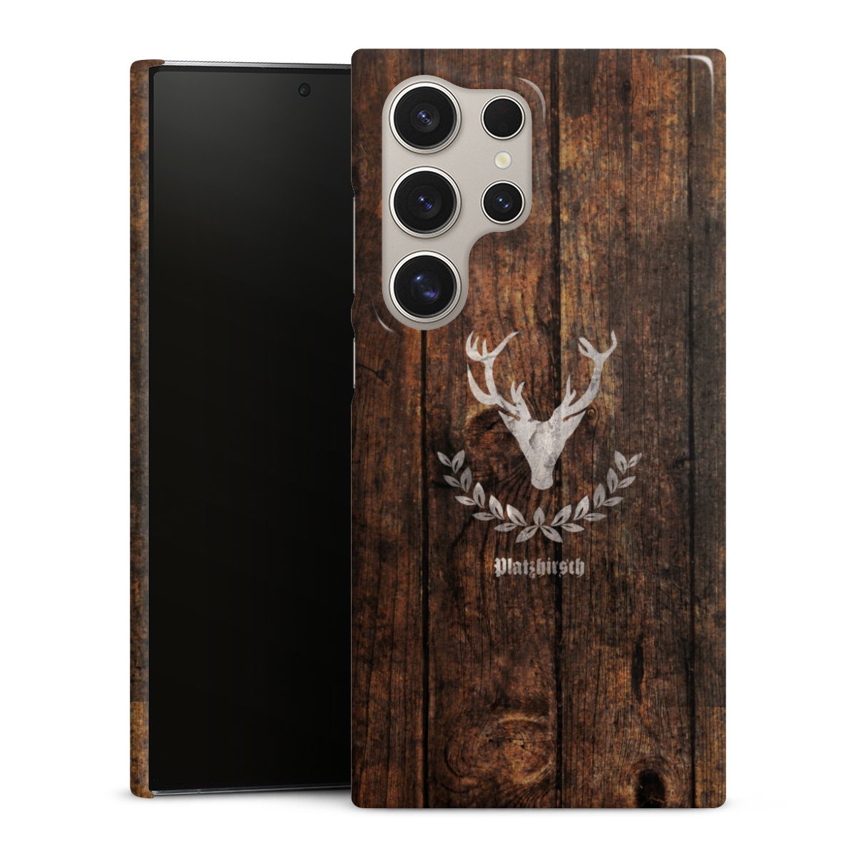 Galaxy S24 Ultra Handy Premium Case Smartphone Handyhülle Schutzhülle glänzend Deer Wood Wooden Look Premium Case