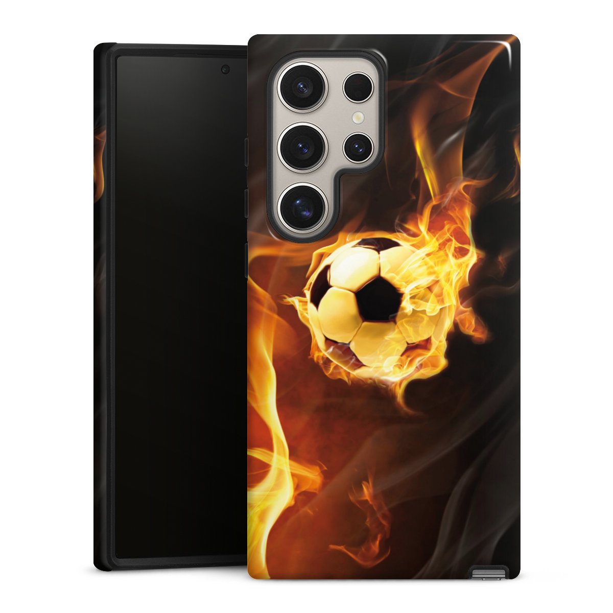 Galaxy S24 Ultra Handy Panzer Handyhülle robuste Outdoor Hülle Schutzhülle glänzend Ball Fire Soccer Tough Case