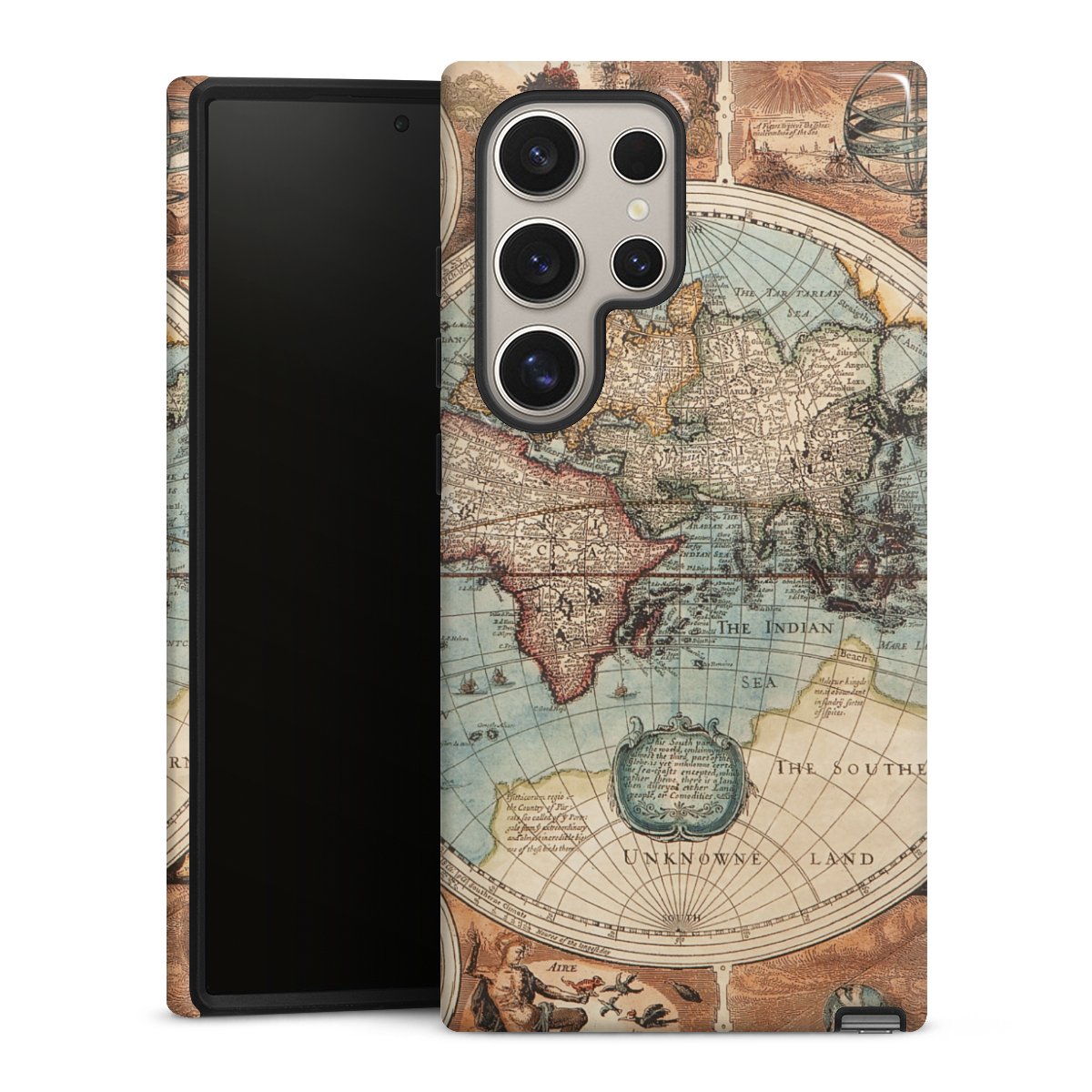 Galaxy S24 Ultra Handy Panzer Handyhülle robuste Outdoor Hülle Schutzhülle glänzend World Map Vintage Map Tough Case