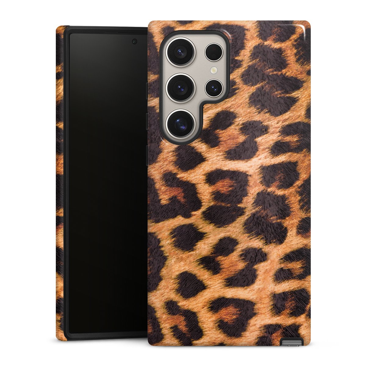 Galaxy S24 Ultra Handy Panzer Handyhülle robuste Outdoor Hülle Schutzhülle glänzend Animal Print Leopard Fur Tough Case