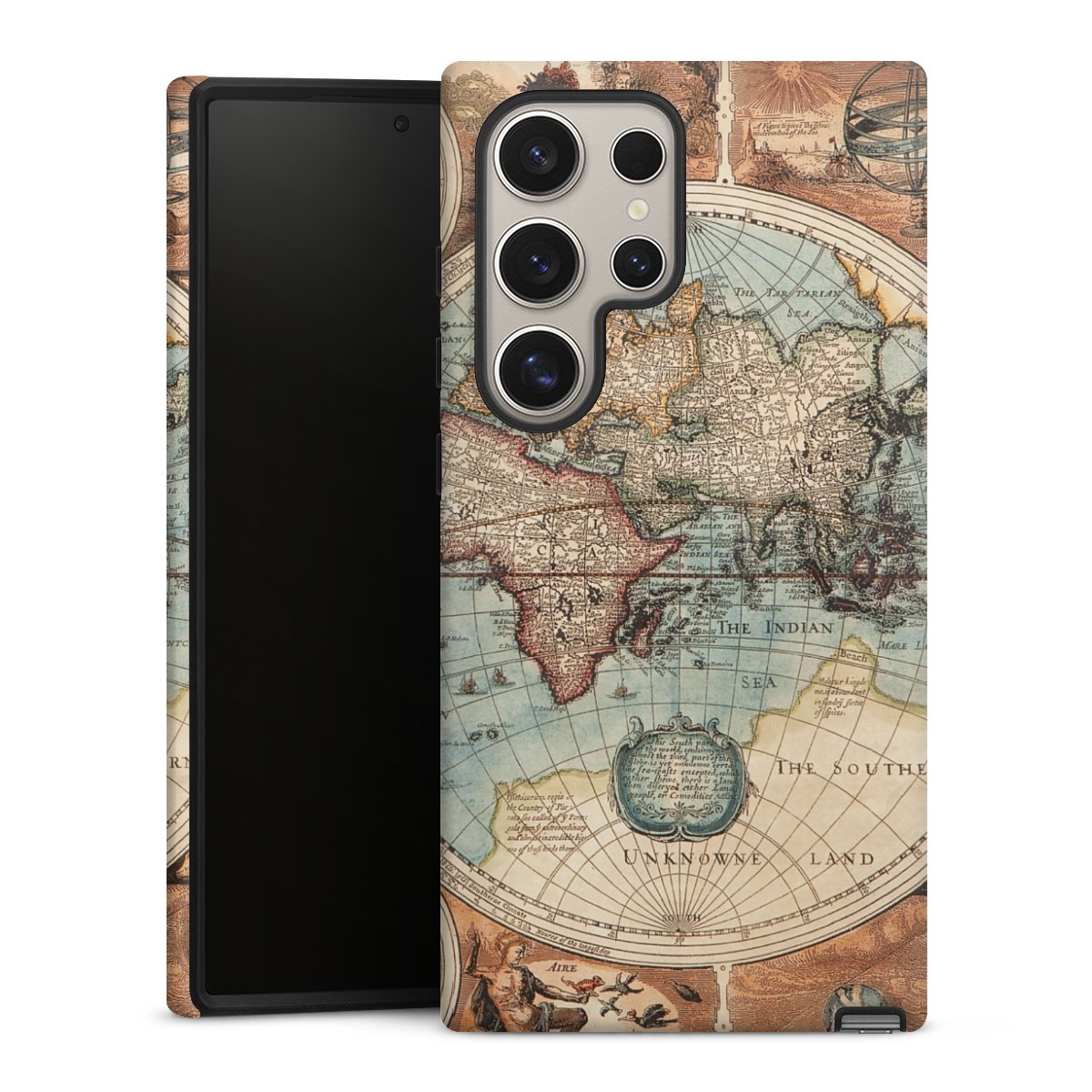 Galaxy S24 Ultra Handy Panzer Handyhülle robuste Outdoor Hülle Schutzhülle matt World Map Vintage Map Tough Case