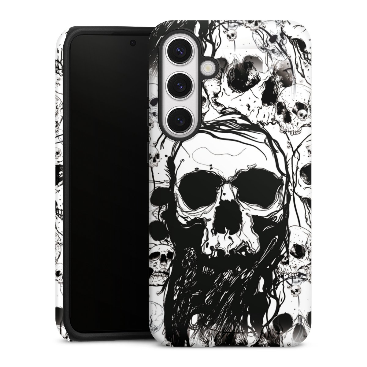 Galaxy S24+ Handy Panzer Handyhülle robuste Outdoor Hülle Schutzhülle matt Totenkopf Halloween Tough Case