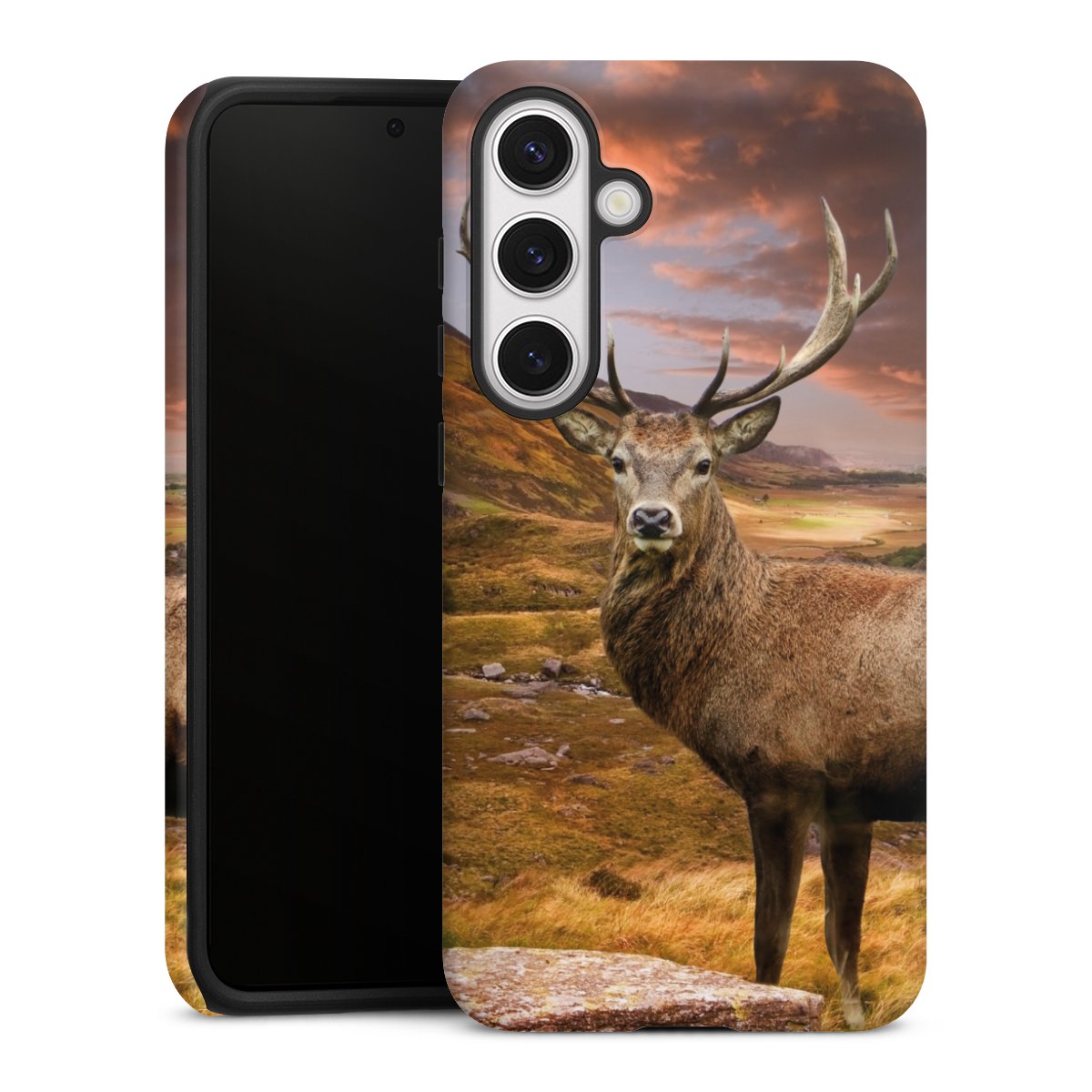 Galaxy S24+ Handy Panzer Handyhülle robuste Outdoor Hülle Schutzhülle matt Meadow Mountain Deer Tough Case