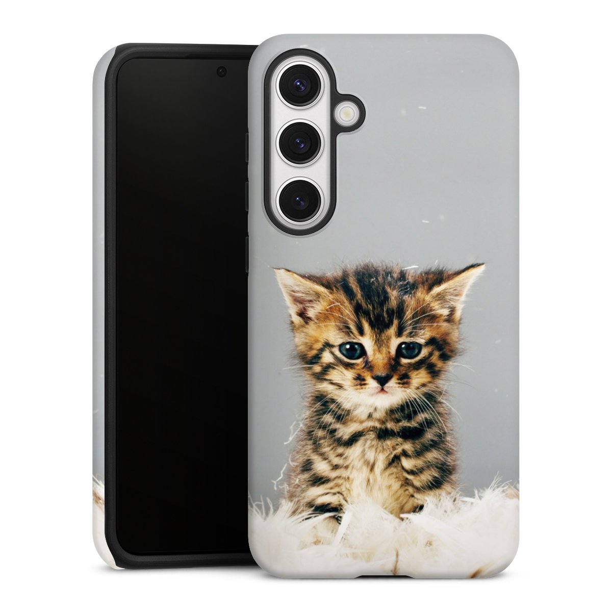 Galaxy S24+ Handy Panzer Handyhülle robuste Outdoor Hülle Schutzhülle matt Cat Feather Pet Tough Case