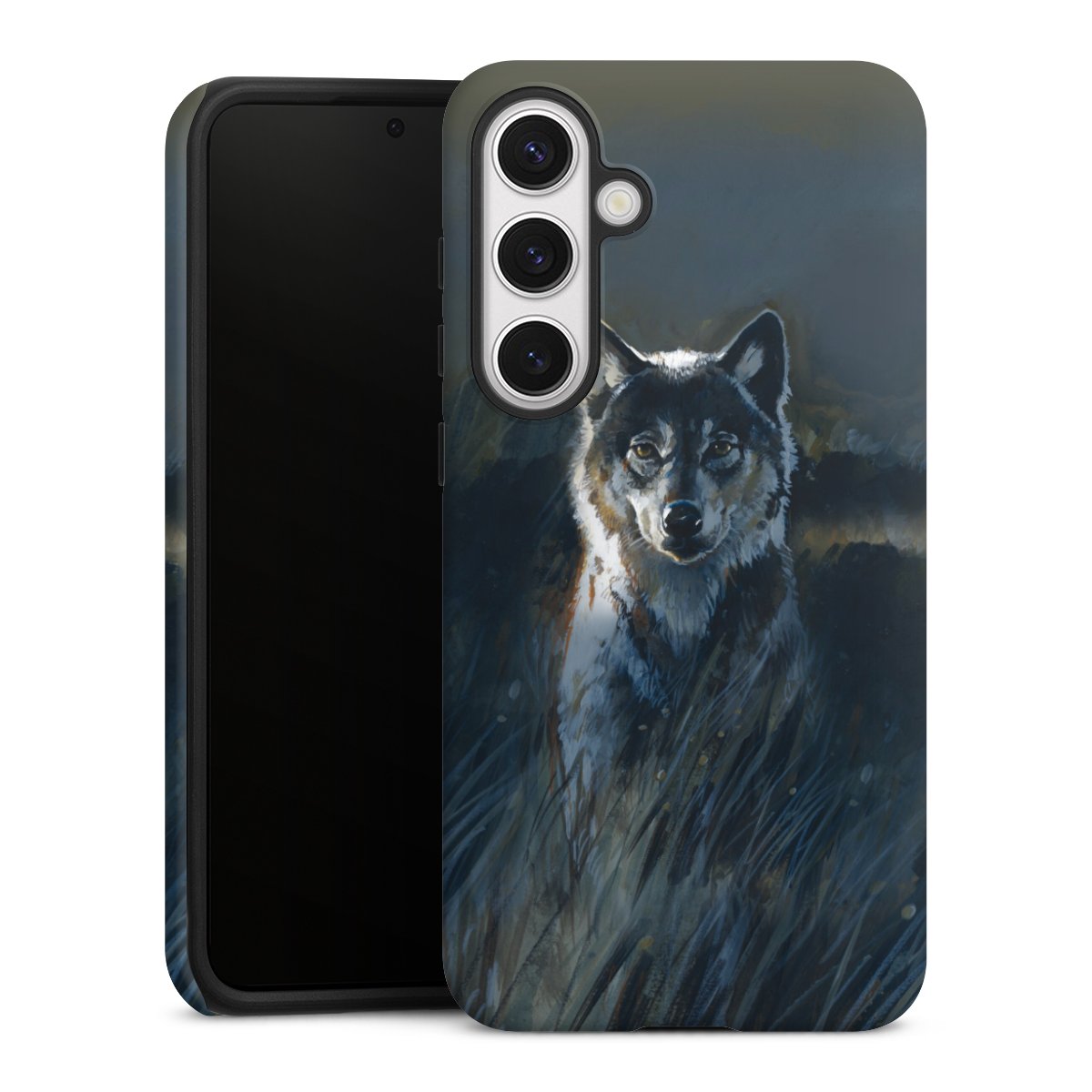 Galaxy S24+ Handy Panzer Handyhülle robuste Outdoor Hülle Schutzhülle matt Nature Wolf Painting Tough Case