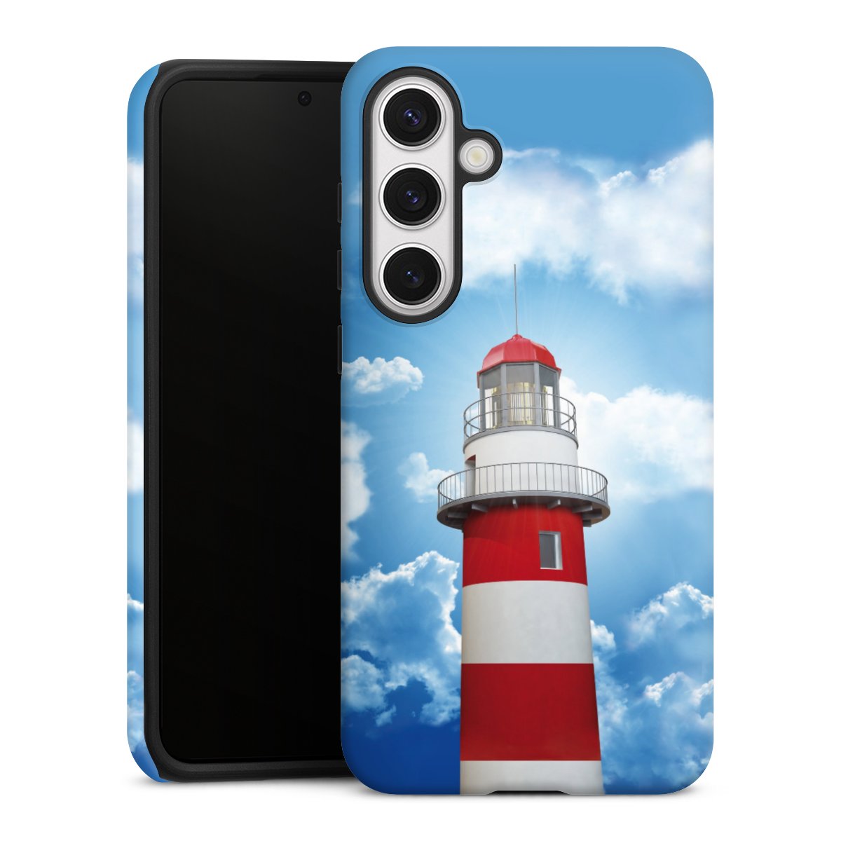 Galaxy S24+ Handy Panzer Handyhülle robuste Outdoor Hülle Schutzhülle matt Lighthouse Sky Cloud Tough Case