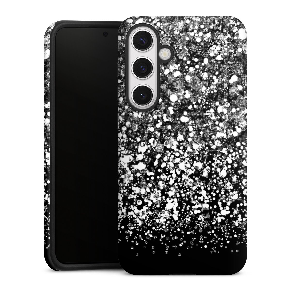 Galaxy S24+ Handy Panzer Handyhülle robuste Outdoor Hülle Schutzhülle matt Glitzer Snowflake Muster Tough Case