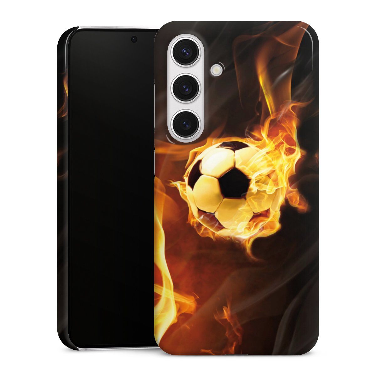 Galaxy S24 Handy Premium Case Smartphone Handyhülle Schutzhülle glänzend Ball Fire Soccer Premium Case