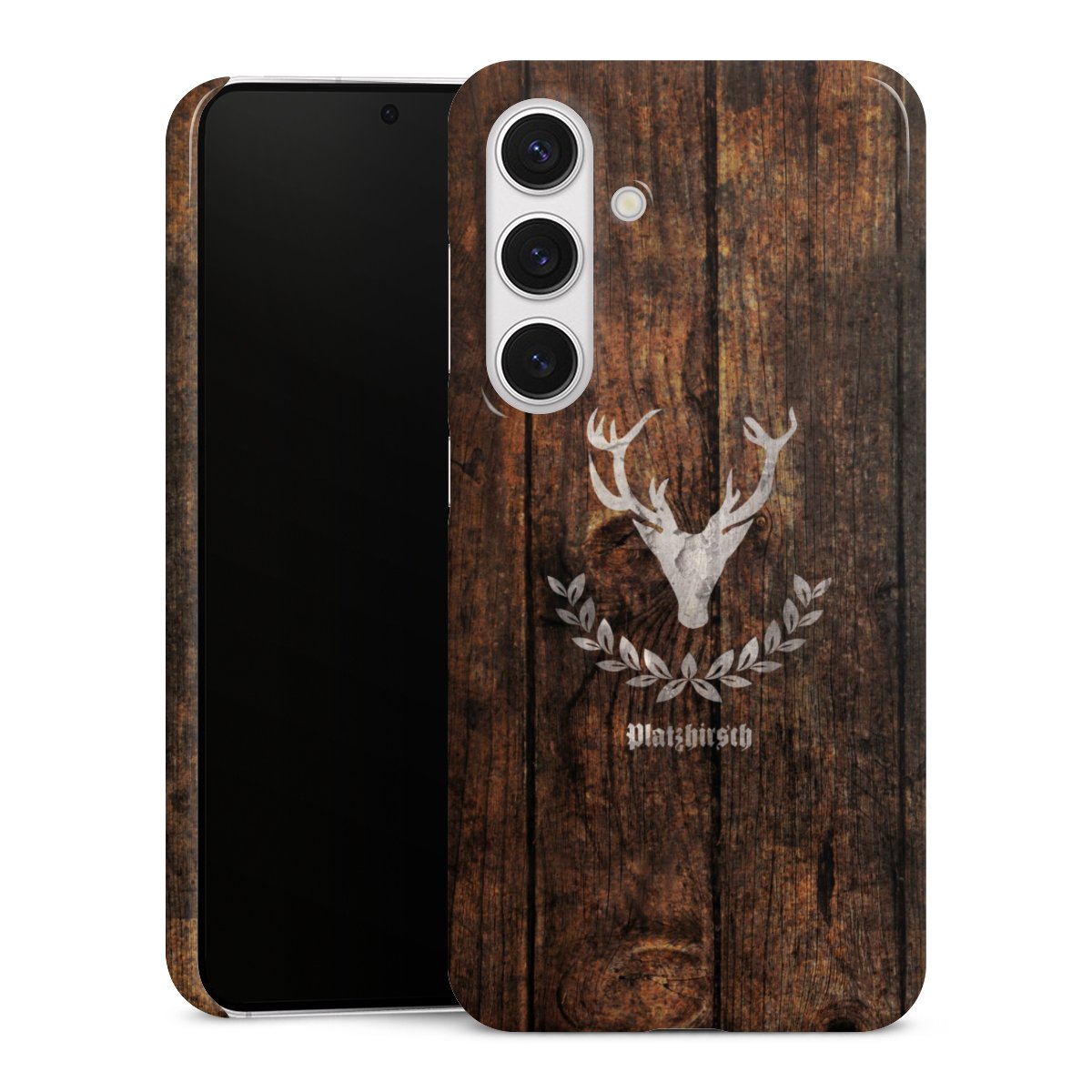 Galaxy S24 Handy Premium Case Smartphone Handyhülle Schutzhülle glänzend Deer Wood Wooden Look Premium Case