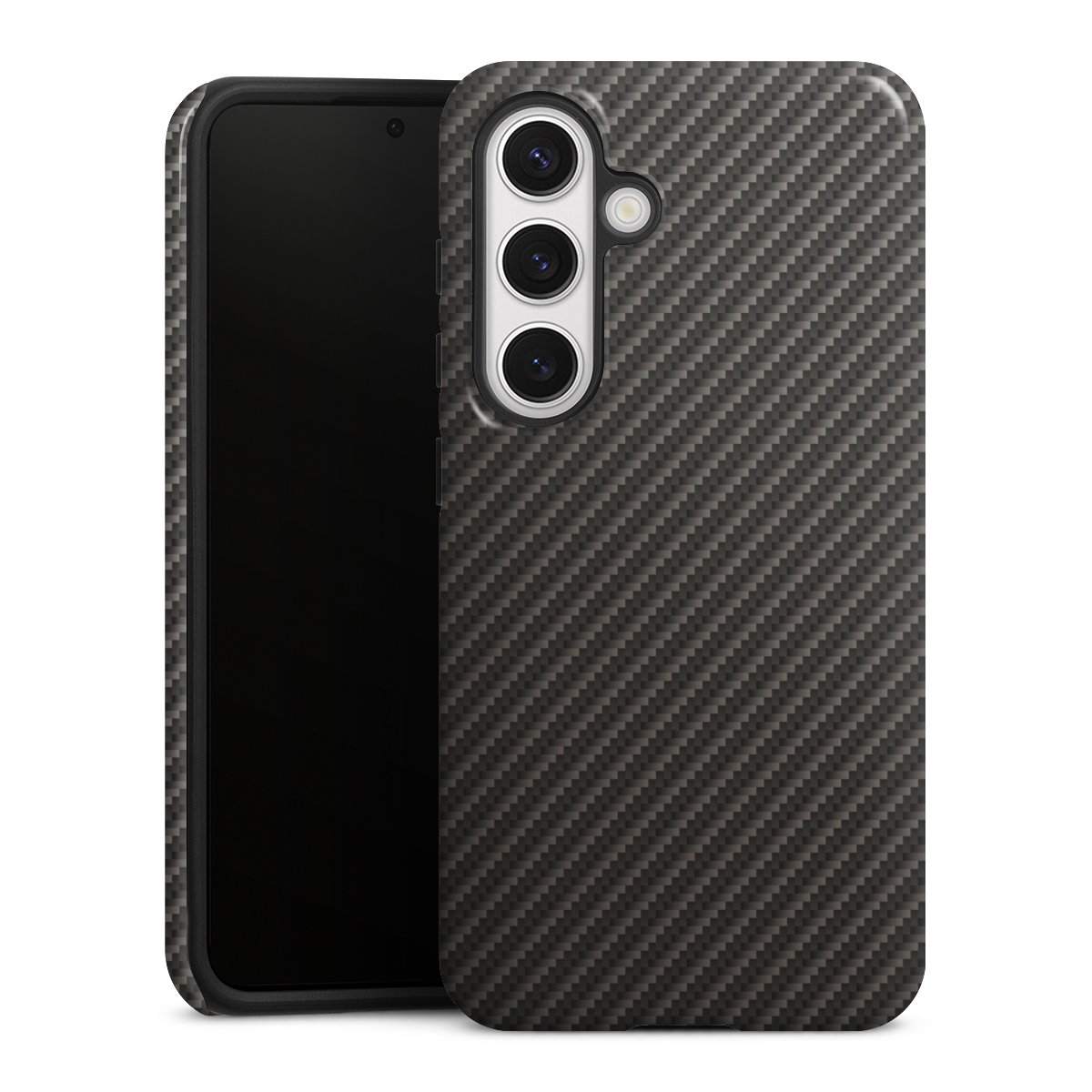 Galaxy S24 Handy Panzer Handyhülle robuste Outdoor Hülle Schutzhülle glänzend Metallic Look Carbon Muster Tough Case