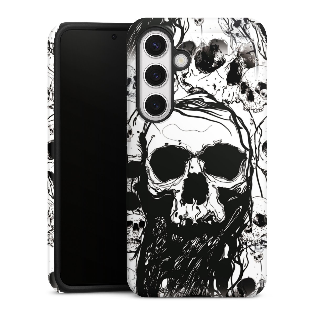 Galaxy S24 Handy Panzer Handyhülle robuste Outdoor Hülle Schutzhülle glänzend Totenkopf Halloween Tough Case