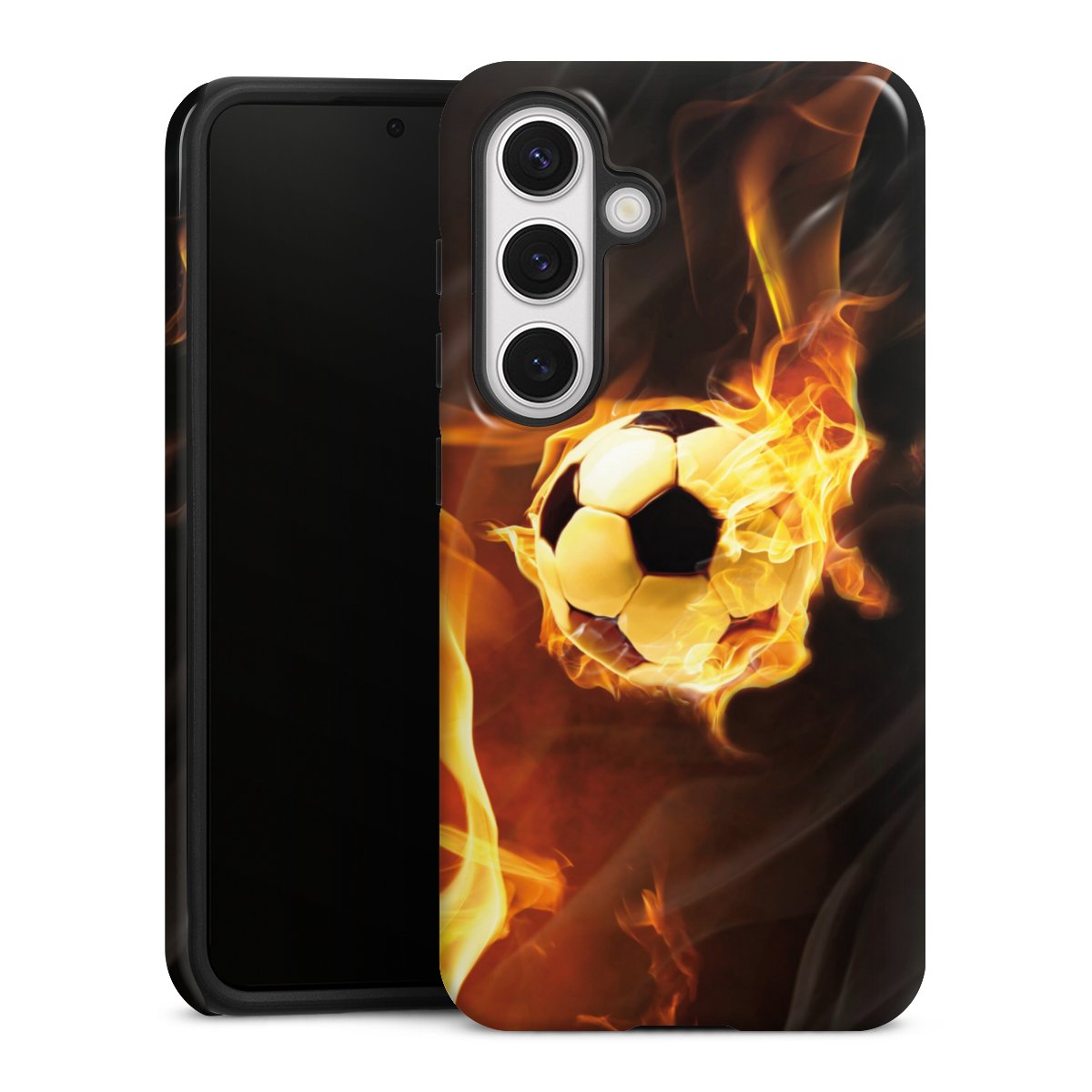 Galaxy S24 Handy Panzer Handyhülle robuste Outdoor Hülle Schutzhülle glänzend Ball Fire Soccer Tough Case