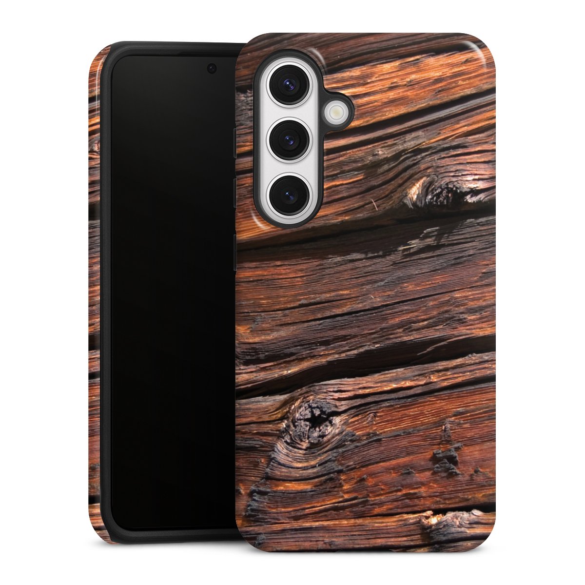 Galaxy S24 Handy Panzer Handyhülle robuste Outdoor Hülle Schutzhülle glänzend Beams Wooden Look Wood Tough Case