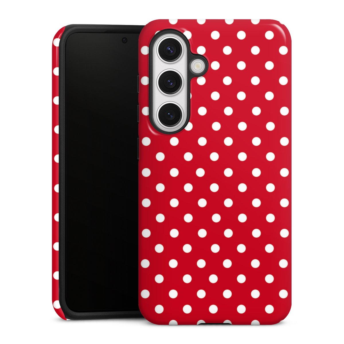 Galaxy S24 Handy Panzer Handyhülle robuste Outdoor Hülle Schutzhülle glänzend Points Polka Dots Retro Tough Case