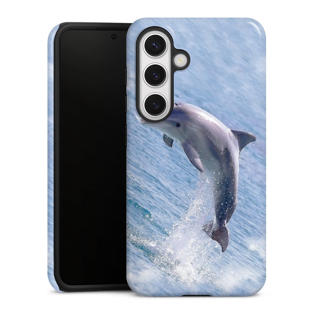 Galaxy S24 Handy Panzer Handyhülle robuste Outdoor Hülle Schutzhülle glänzend Dolphin Ocean Wale Tough Case