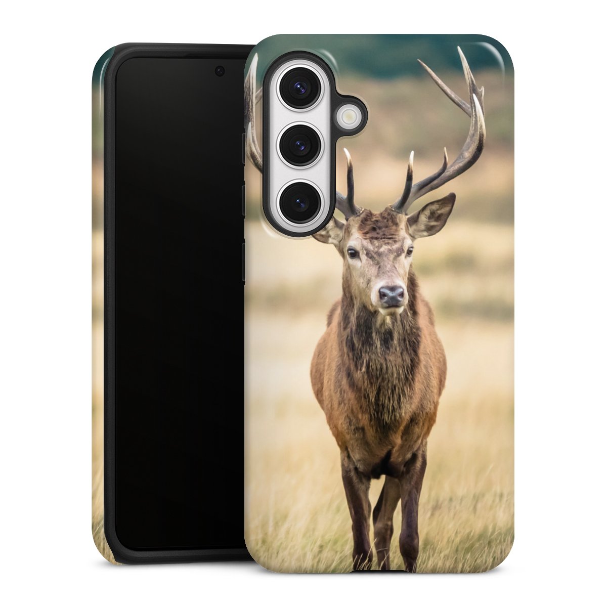 Galaxy S24 Handy Panzer Handyhülle robuste Outdoor Hülle Schutzhülle glänzend Deer Meadow Forrest Tough Case