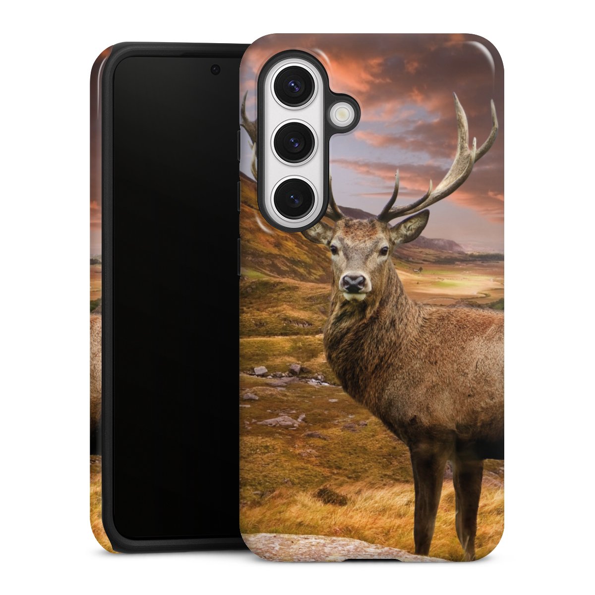 Galaxy S24 Handy Panzer Handyhülle robuste Outdoor Hülle Schutzhülle glänzend Meadow Mountain Deer Tough Case