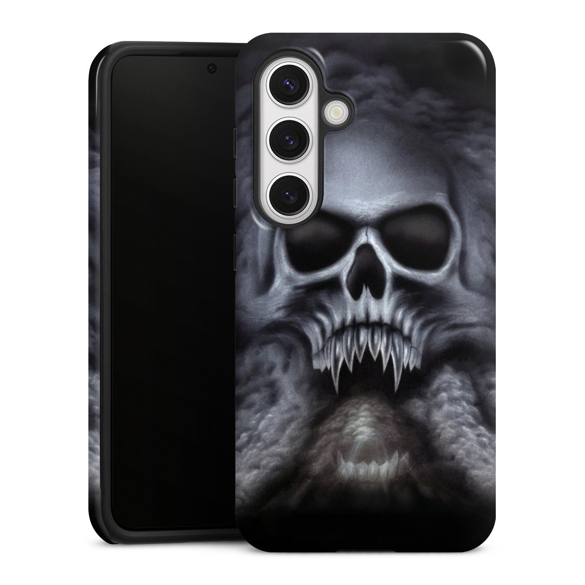 Galaxy S24 Handy Panzer Handyhülle robuste Outdoor Hülle Schutzhülle glänzend Totenkopf Skull Tough Case