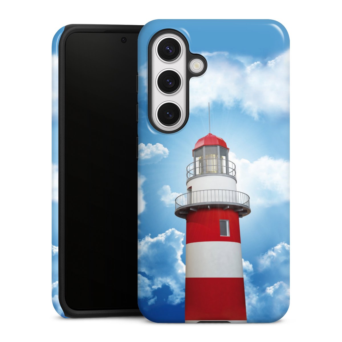 Galaxy S24 Handy Panzer Handyhülle robuste Outdoor Hülle Schutzhülle glänzend Lighthouse Sky Cloud Tough Case