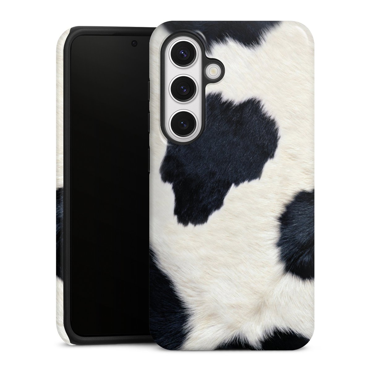 Galaxy S24 Handy Panzer Handyhülle robuste Outdoor Hülle Schutzhülle glänzend Animal Look Animal Print Cow Skin Tough Case