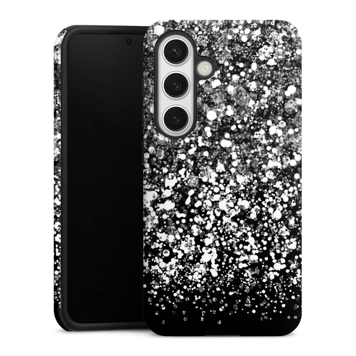 Galaxy S24 Handy Panzer Handyhülle robuste Outdoor Hülle Schutzhülle glänzend Glitzer Snowflake Muster Tough Case