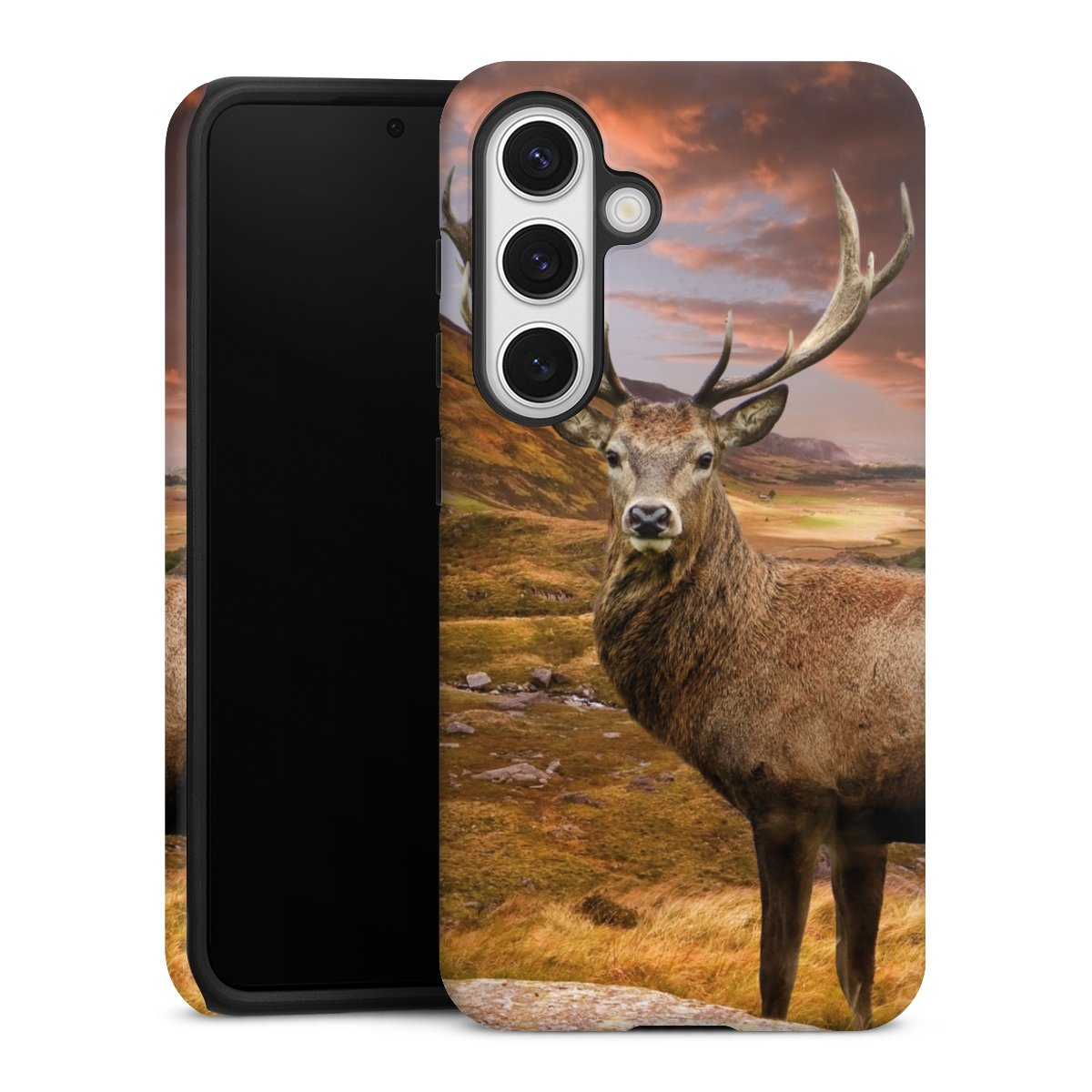 Galaxy S24 Handy Panzer Handyhülle robuste Outdoor Hülle Schutzhülle matt Meadow Mountain Deer Tough Case