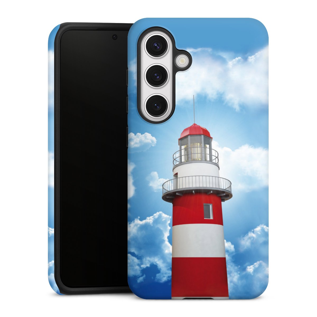 Galaxy S24 Handy Panzer Handyhülle robuste Outdoor Hülle Schutzhülle matt Lighthouse Sky Cloud Tough Case