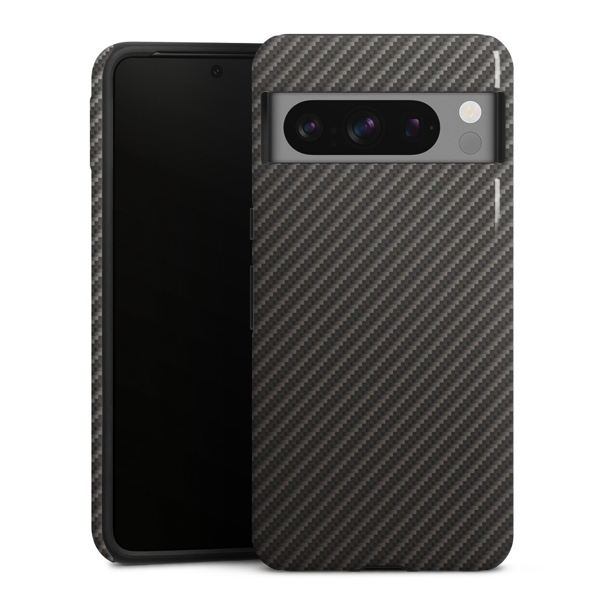 Google Pixel 8 Pro Handy Panzer Handyhülle robuste Outdoor Hülle Schutzhülle glänzend Metallic Look Carbon Muster Tough Case