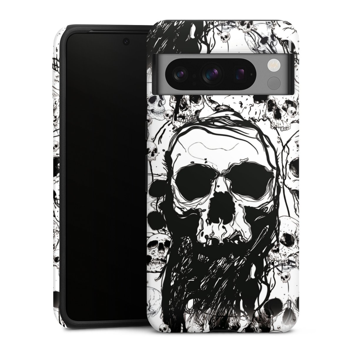 Google Pixel 8 Pro Handy Panzer Handyhülle robuste Outdoor Hülle Schutzhülle glänzend Totenkopf Halloween Tough Case