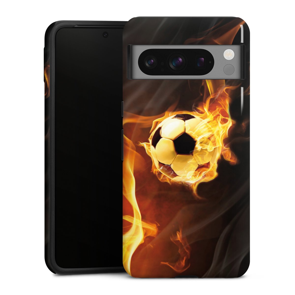 Google Pixel 8 Pro Handy Panzer Handyhülle robuste Outdoor Hülle Schutzhülle glänzend Ball Fire Soccer Tough Case