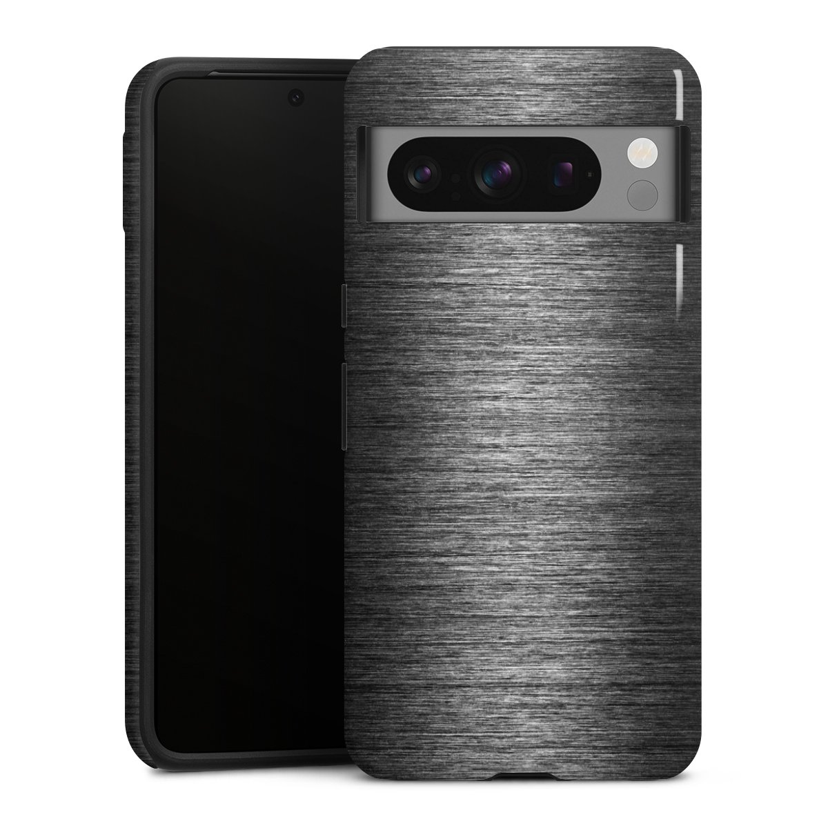 Google Pixel 8 Pro Handy Panzer Handyhülle robuste Outdoor Hülle Schutzhülle glänzend Metallic Look Anthracite Metal Tough Case