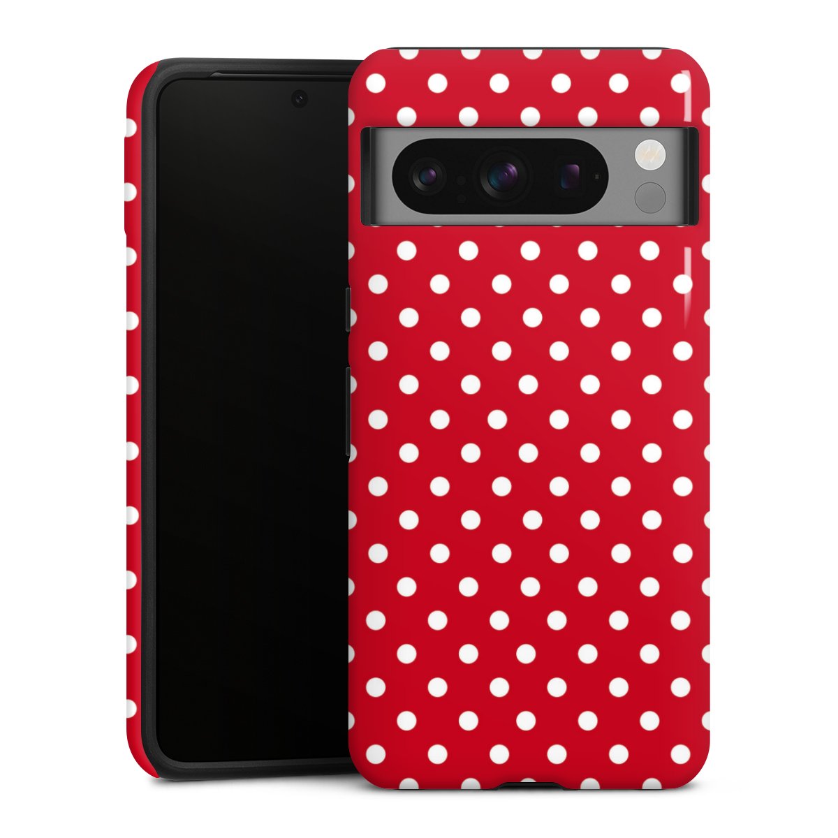 Google Pixel 8 Pro Handy Panzer Handyhülle robuste Outdoor Hülle Schutzhülle glänzend Points Polka Dots Retro Tough Case