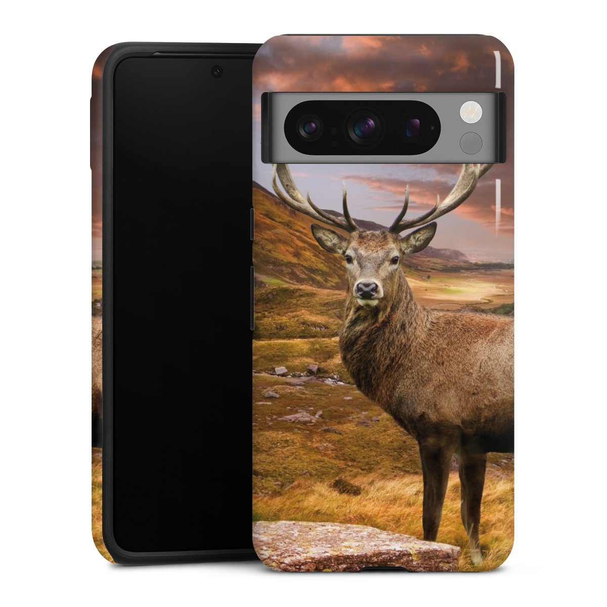 Google Pixel 8 Pro Handy Panzer Handyhülle robuste Outdoor Hülle Schutzhülle glänzend Meadow Mountain Deer Tough Case