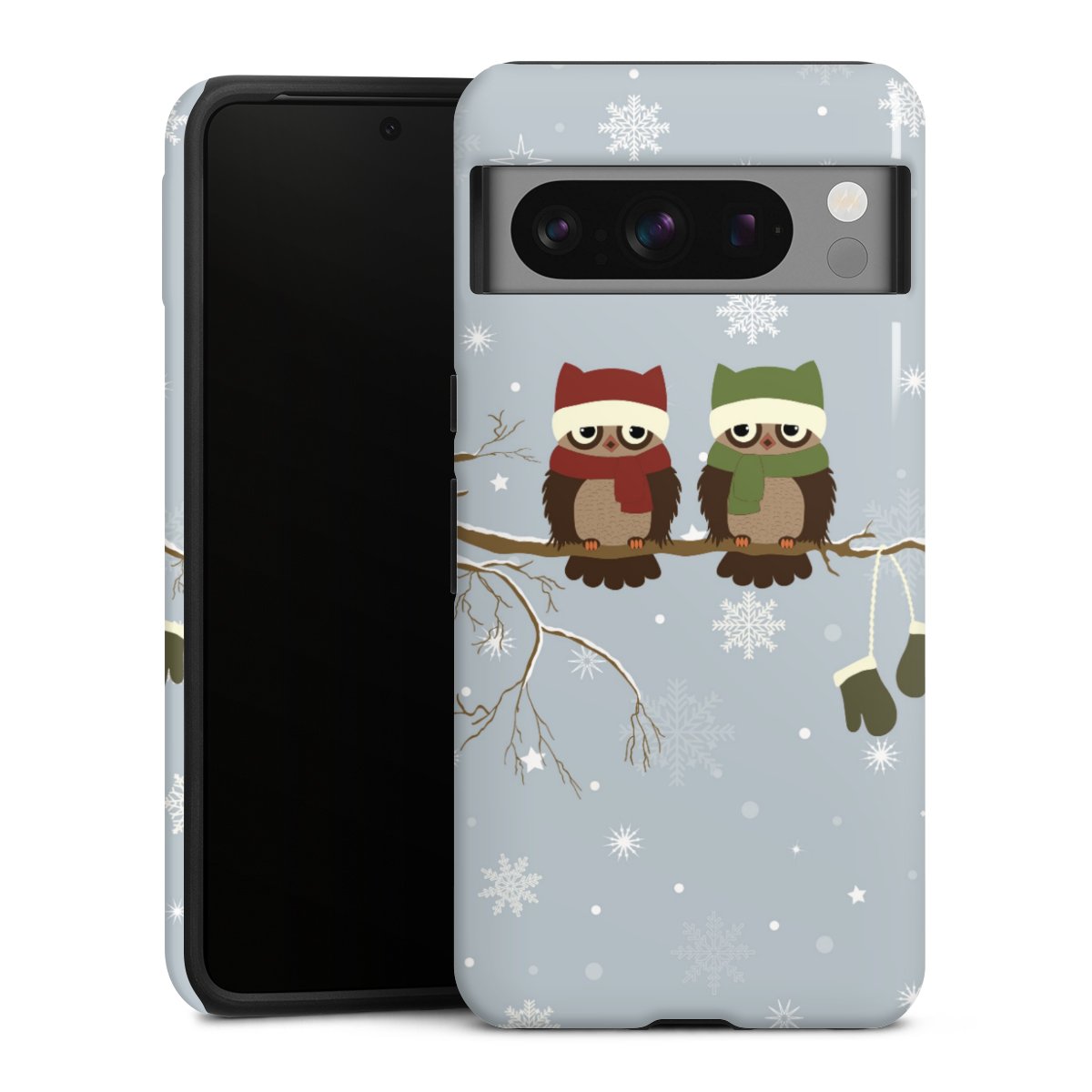 Google Pixel 8 Pro Handy Panzer Handyhülle robuste Outdoor Hülle Schutzhülle glänzend Owl Winter Christmas Tough Case