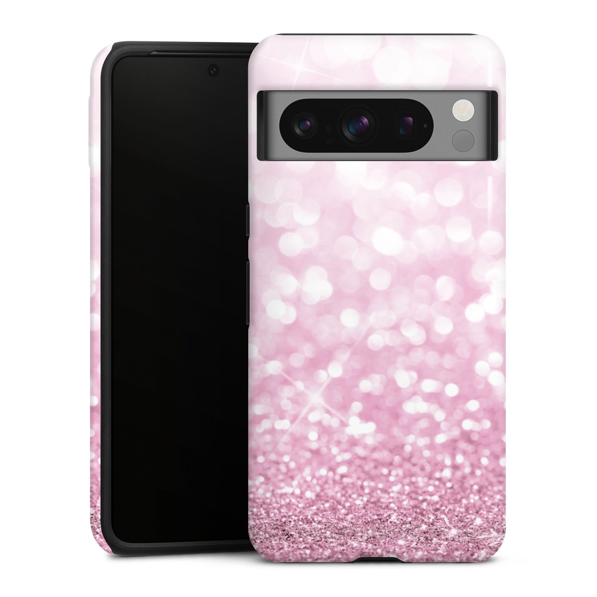 Google Pixel 8 Pro Handy Panzer Handyhülle robuste Outdoor Hülle Schutzhülle glänzend Glitzer Pink Shine Tough Case