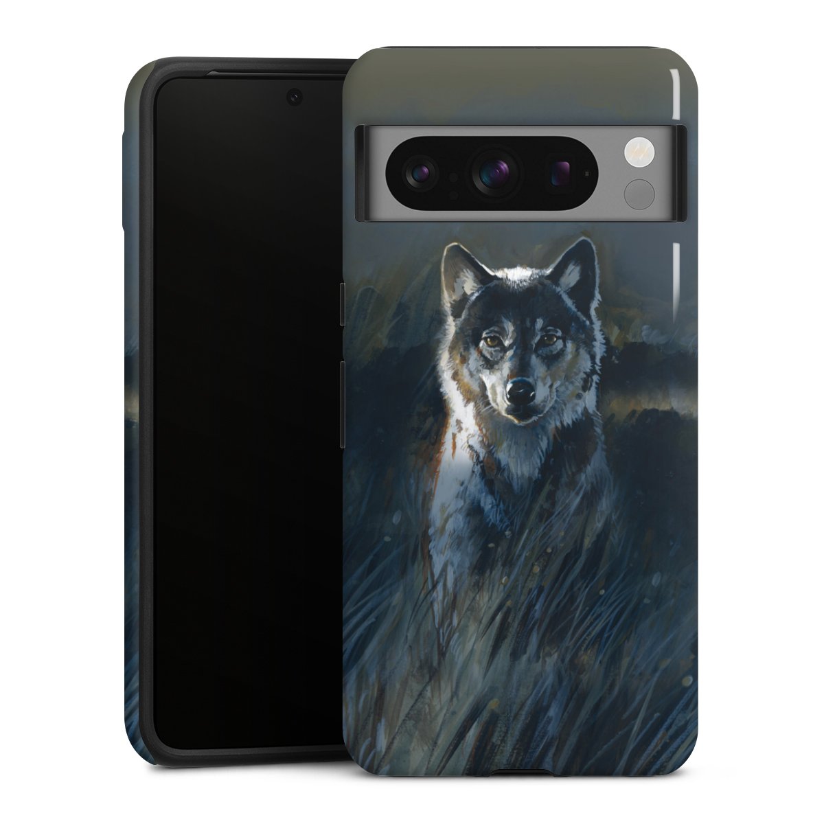 Google Pixel 8 Pro Handy Panzer Handyhülle robuste Outdoor Hülle Schutzhülle glänzend Nature Wolf Painting Tough Case